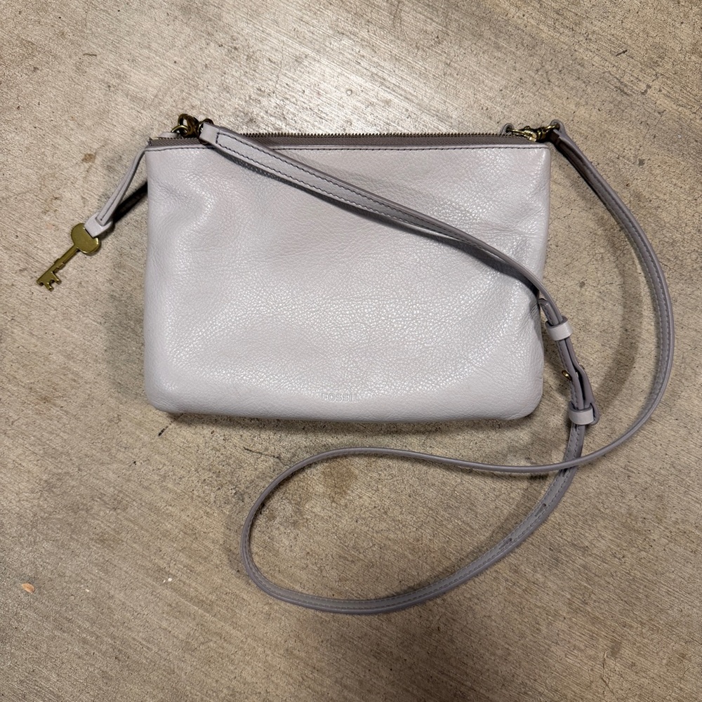Fossil Devon Crossbody Gray Leather Purse - Picture 5 of 6